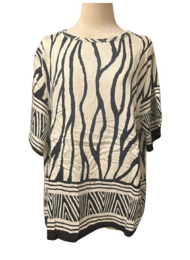 قميص نسائي مطبوع بأكمام من قطعتين وبنطلون واسع الساق بمقاس واحد - Image 2