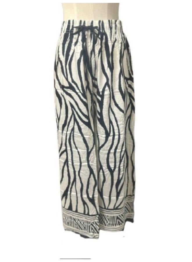 قميص نسائي مطبوع بأكمام من قطعتين وبنطلون واسع الساق بمقاس واحد - Image 3