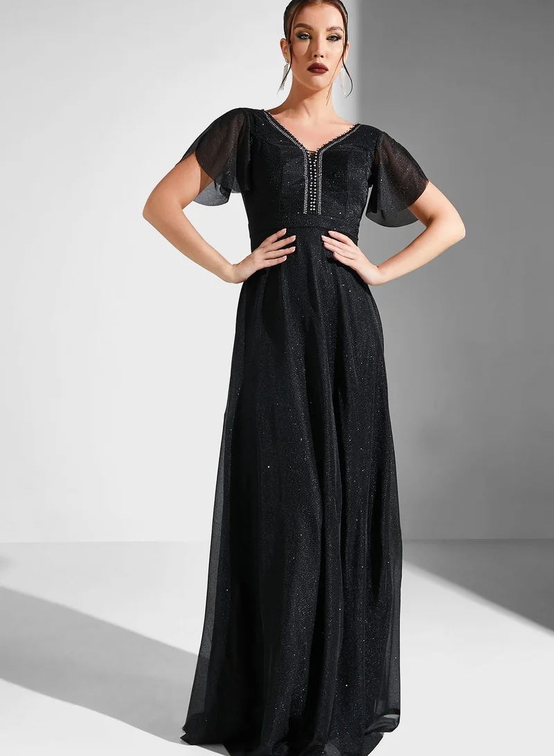 Khizana Embellished Neck A-Line Dress