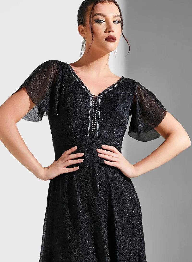 Khizana Embellished Neck A-Line Dress