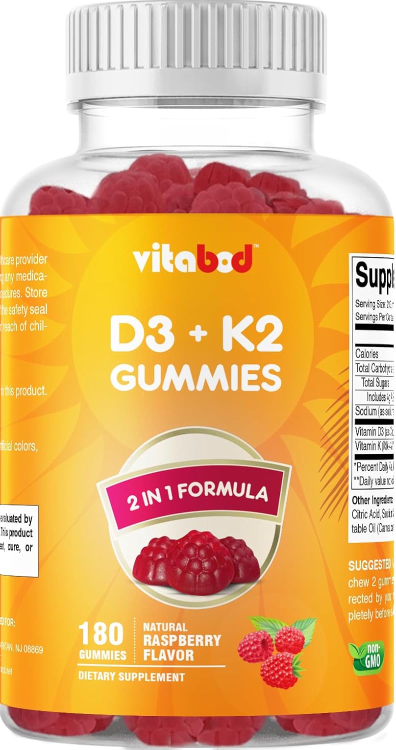 Vitabod Vitamin D3  K2 Gummies  Bone  Heart Health Support  180 PectinBased Vegan Gummies - Image 1