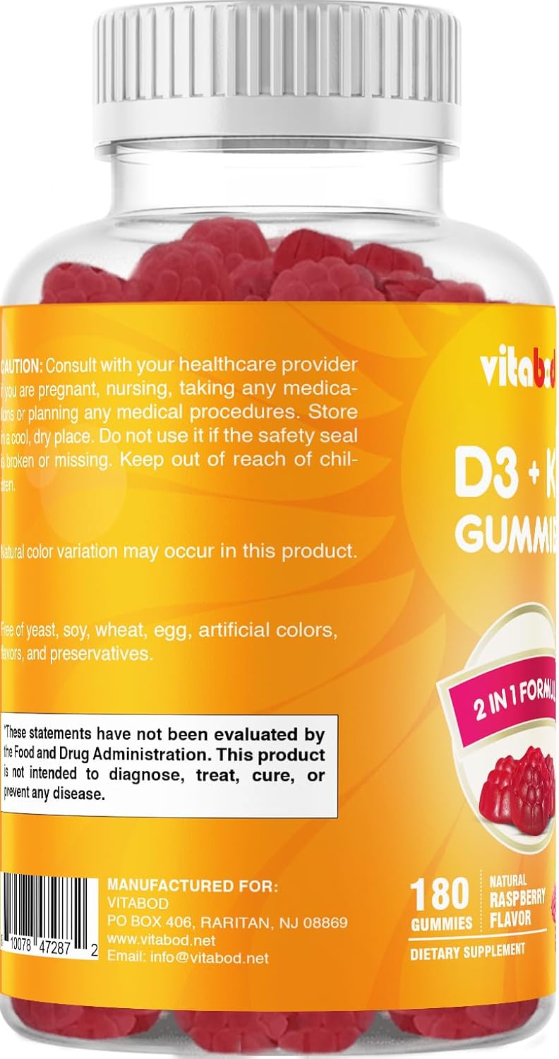 Vitabod Vitamin D3  K2 Gummies  Bone  Heart Health Support  180 PectinBased Vegan Gummies - Image 3