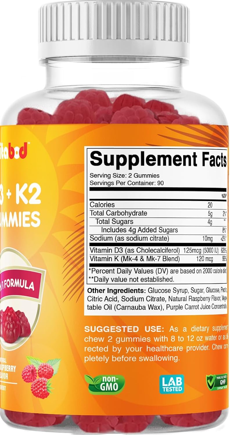 Vitabod Vitamin D3  K2 Gummies  Bone  Heart Health Support  180 PectinBased Vegan Gummies - Image 4