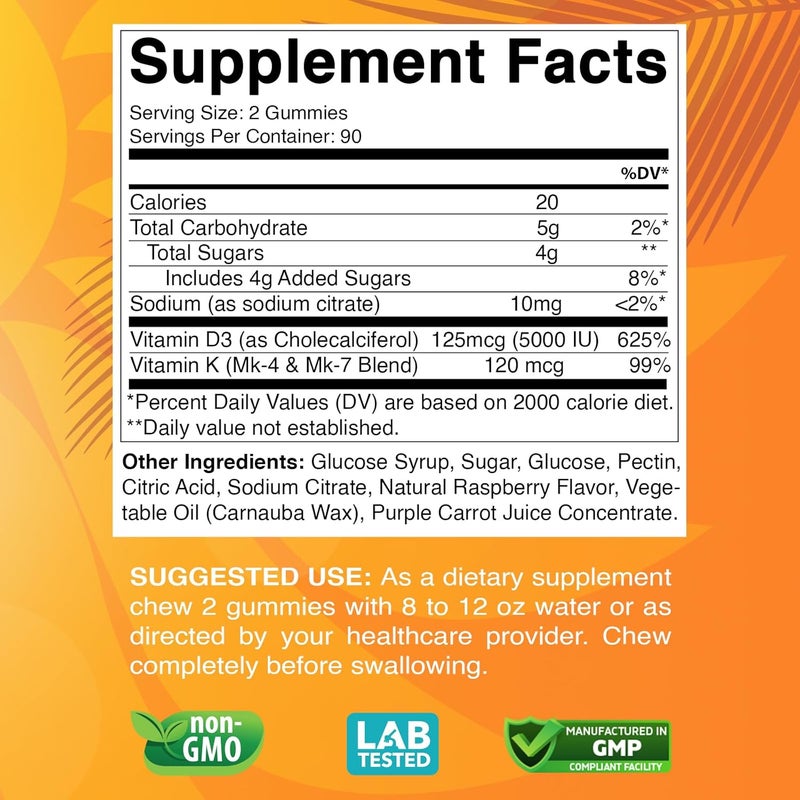 Vitabod Vitamin D3  K2 Gummies  Bone  Heart Health Support  180 PectinBased Vegan Gummies - Image 2