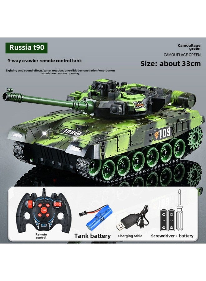 Large Remote Control Tank Car Crawler Children's Charging Electric Off-road Tiger Armored Car Model Gifts-Color:9 Pass 2.4GT90 Camouflage Green-turret Rotation - Image 1