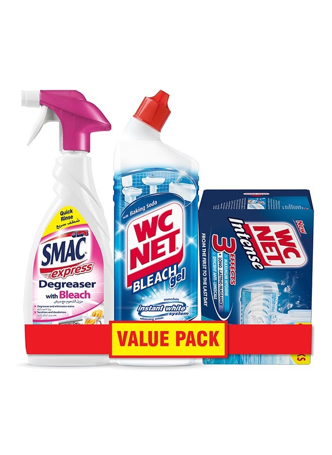 Smac Super Saver Bundle Express Degreaser With Bleach & Toilet Cleaner Bleach Ocean White Fresh And Toilet Blocks Intense Ocean Fresh 650ml+750g+4 x 34g  - Image 1