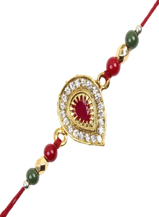 RELBEES Elegant Kundan Rakhi with Roli Chawal/Combo of 3/Rakhi For Brother/Rakhi Set/Gold Plated Rakhi For Brother/Bhaiya/Men/Boys - Image 4