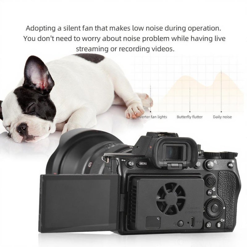 Camera Cooling Fan: Black External Cooling Device - Smart Temperature Control, Low Noise Operation Type C Powered Fan for Live Streaming, Video Recording and Multiple Camera Models - Image 4