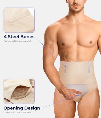 TAILONG Men Shapewear Tummy Control Shorts Slimming Body Shaper Compression Underwear Belly Girdle Briefs Boxer Beige,Medium - Image 3