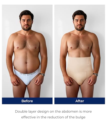 TAILONG Men Shapewear Tummy Control Shorts Slimming Body Shaper Compression Underwear Belly Girdle Briefs Boxer Beige,Medium - Image 5