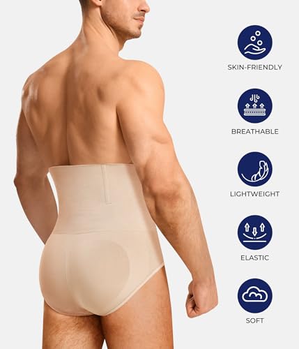 TAILONG Men Shapewear Tummy Control Shorts Slimming Body Shaper Compression Underwear Belly Girdle Briefs Boxer Beige,Medium - Image 4