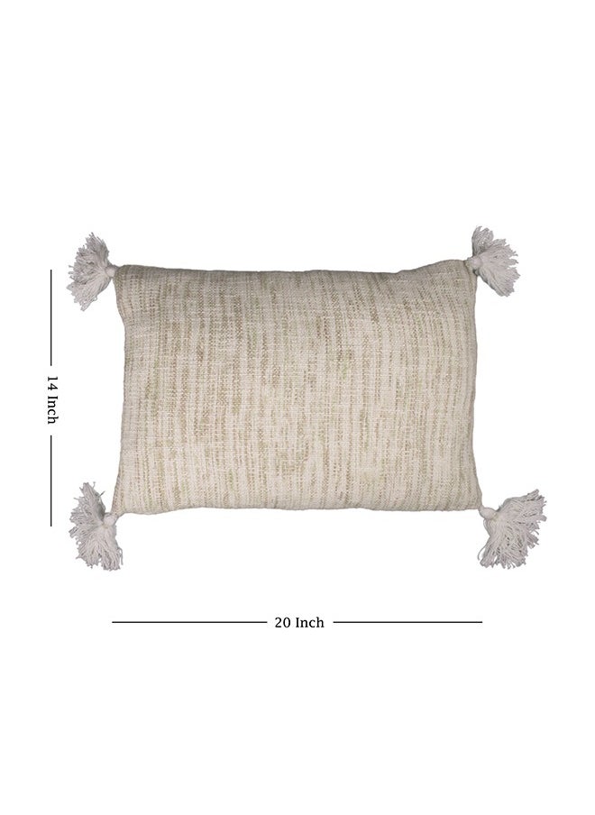 N & H Jute and Cotton 14" X 20" Rectangle Textured Design Pillow with Tassel for Decor Couch Sofa Bedroom Living Room Farmhouse Indoor Outdoor (Beige)  - Image 2