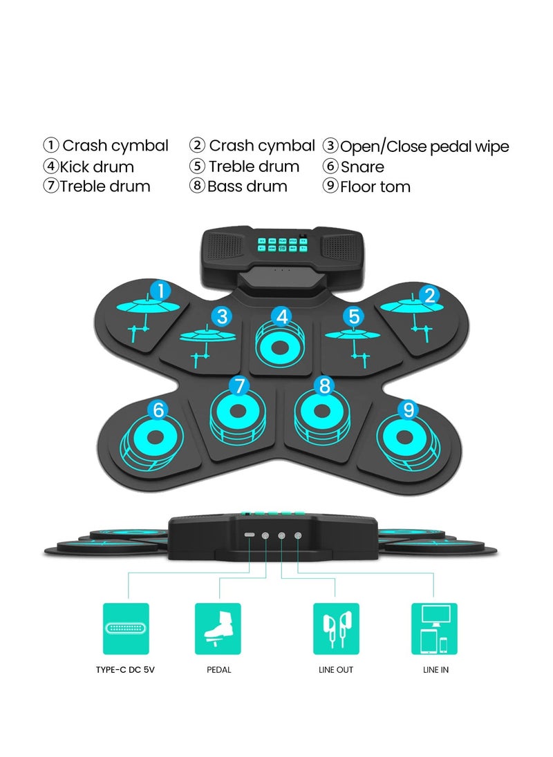 Electronic Drum Sets Portable 9 Pads Electronic Drum Set with USB MIDI Connectivity and Drum Sticks Foot Pedals Built in Stereo Dual Speakers for Beginner or Kid's New Years and Birthday Gift  - Image 3