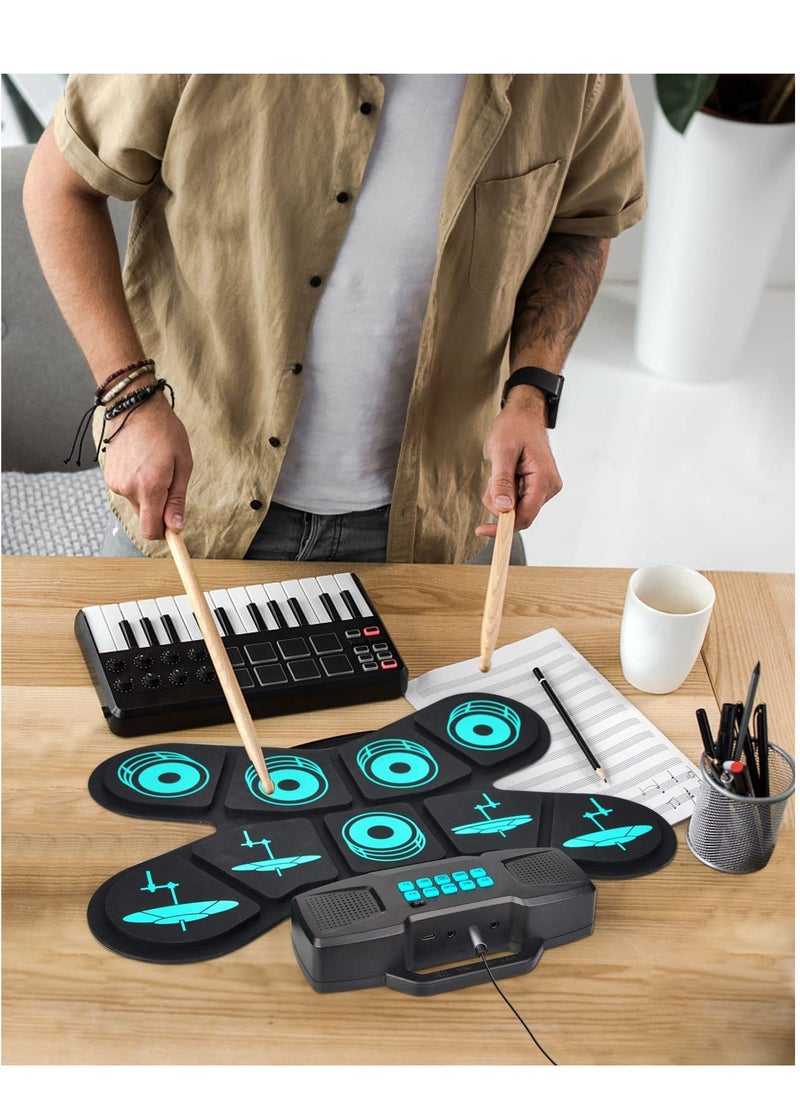 null - مجموعات الطبول الإلكترونية المحمولة 9 منصات مجموعة الطبول الإلكترونية مع اتصال USB MIDI ودواسات الطبل ودواسات القدم مدمجة في مكبرات صوت ستيريو مزدوجة للمبتدئين أو الأطفال في السنوات الجديدة وهدية عيد الميلاد - Image 1