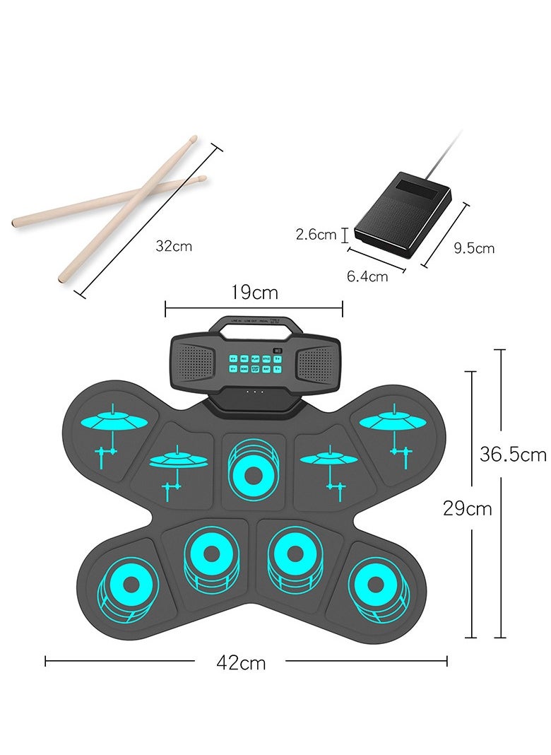null - مجموعات الطبول الإلكترونية المحمولة 9 منصات مجموعة الطبول الإلكترونية مع اتصال USB MIDI ودواسات الطبل ودواسات القدم مدمجة في مكبرات صوت ستيريو مزدوجة للمبتدئين أو الأطفال في السنوات الجديدة وهدية عيد الميلاد - Image 1