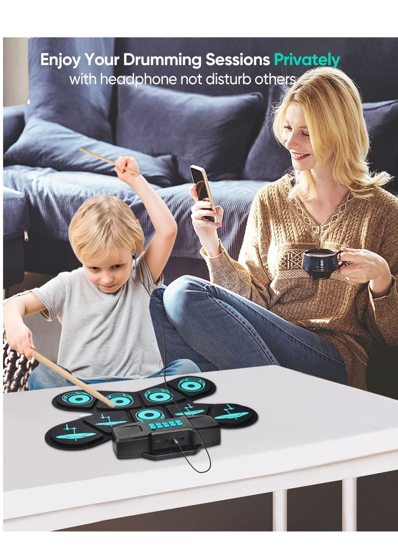 null - مجموعات الطبول الإلكترونية المحمولة 9 منصات مجموعة الطبول الإلكترونية مع اتصال USB MIDI ودواسات الطبل ودواسات القدم مدمجة في مكبرات صوت ستيريو مزدوجة للمبتدئين أو الأطفال في السنوات الجديدة وهدية عيد الميلاد - Image 1