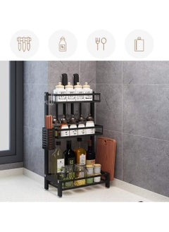Goolsky Goolsky 3-Tier Kitchen Spice Rack Utensil Holder, Countertop Freestanding Shelf Organizer for Jars, Bottles, etc, Includes Knife, Cutlery, Chopping Board Storage, plus 3 Hooks, Metal (Black, 3-Tier)  - Image 1