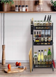 Goolsky Goolsky 3-Tier Kitchen Spice Rack Utensil Holder, Countertop Freestanding Shelf Organizer for Jars, Bottles, etc, Includes Knife, Cutlery, Chopping Board Storage, plus 3 Hooks, Metal (Black, 3-Tier)  - Image 5
