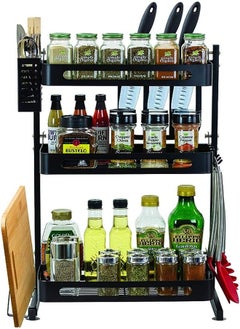 Goolsky Goolsky 3-Tier Kitchen Spice Rack Utensil Holder, Countertop Freestanding Shelf Organizer for Jars, Bottles, etc, Includes Knife, Cutlery, Chopping Board Storage, plus 3 Hooks, Metal (Black, 3-Tier)  - Image 4
