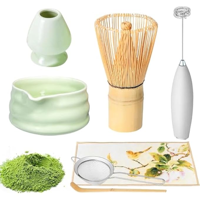 Exrp Matcha Whisk Set And Bowl Matcha Making Kit Whisk Bowl With Spout Sifter Ceramic Whisk Holder Spoon Japanese Tea Powder Starter Tools For Ceremony Gift7 Pack - Image 1