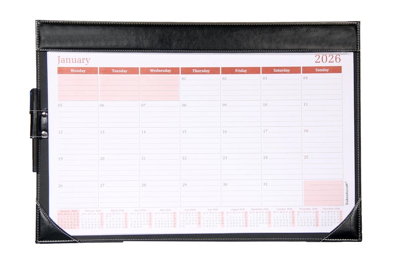Sukeshcraft 15.3 × 22.2 Inch Large Desk Planner Calendar | 12-Month Desktop Planner (January 2026 – December 2026) | with Protective Sheet (Black) - Image 2