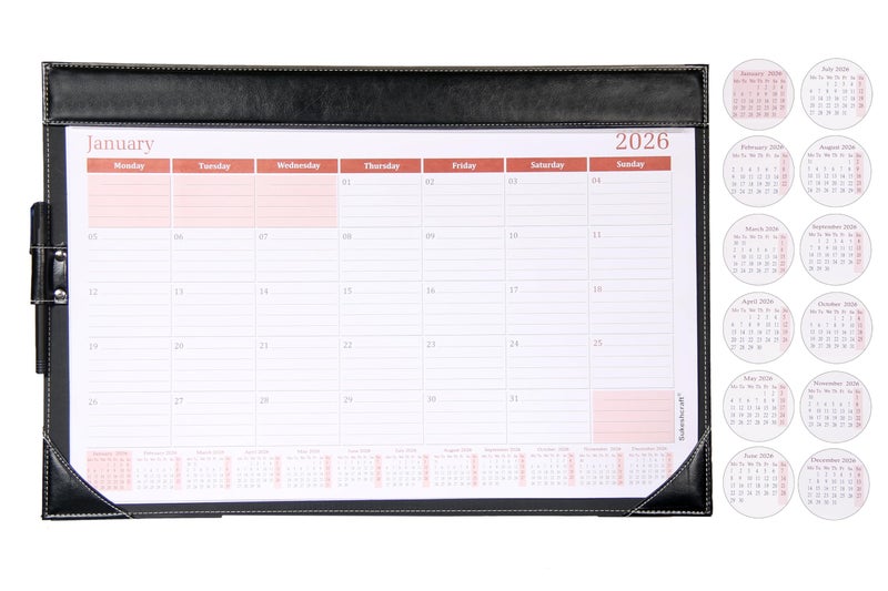 Sukeshcraft 15.3 × 22.2 Inch Large Desk Planner Calendar | 12-Month Desktop Planner (January 2026 – December 2026) | with Protective Sheet (Black) - Image 1