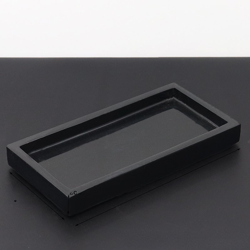 Marbled Resin Bathroom Tray Hotel Sink Storage Tray Bathroom Tray Wash Accessories Tray(Pure black small size flat bottom tray) - Image 1