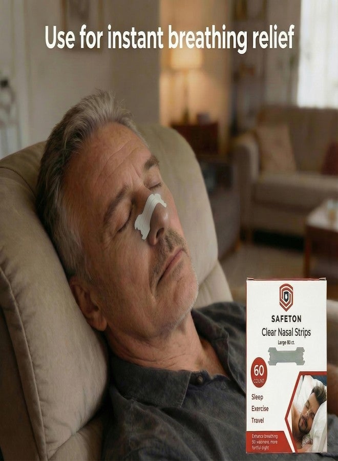 Safeton Nasal Strips, Extra Strength Clear Nose Strips, Drug-Free Nasal Congestion Relief for Better Breathing, Help Relieve Snoring, Caused by Colds & Allergies, Deviated Septum, 60ct - Image 3