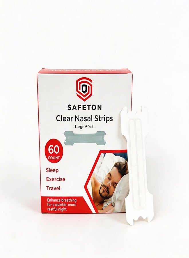 Safeton Nasal Strips, Extra Strength Clear Nose Strips, Drug-Free Nasal Congestion Relief for Better Breathing, Help Relieve Snoring, Caused by Colds & Allergies, Deviated Septum, 60ct - Image 1