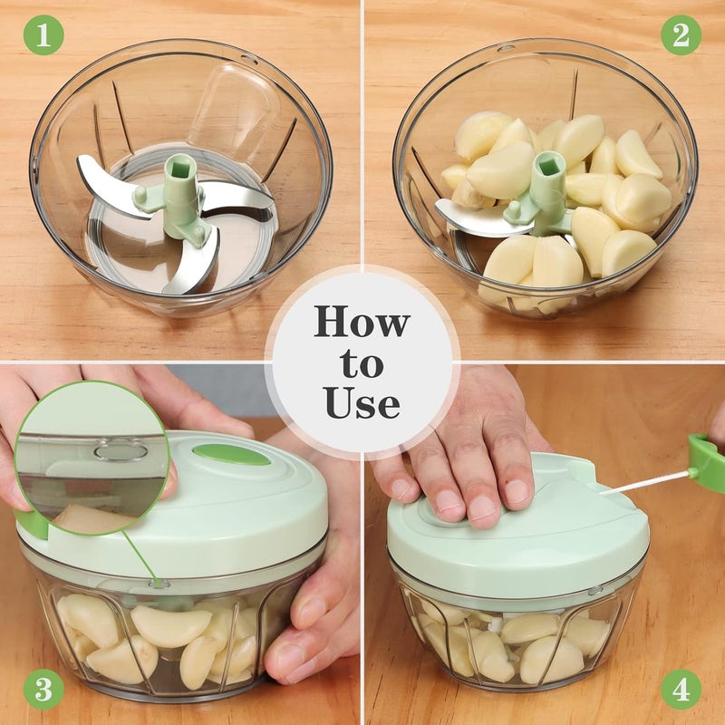 Cambom Manual Food Chopper Hand Chopper, Hand Pull String Vegetable Chopper Onions Chopper, Durable BPA free food safe material (2 Cup-Green) - Image 2