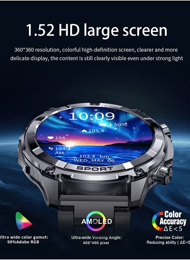 RollsTimi  - Smart Watches for Men with Bluetooth Call, 1.52" HD Screen Waterproof smartwatch with Flashlight, 100+ Sport Modes, 500mAh Heart Rate/Sleep Monitor Fitness Tracker for iOS Android - Image 1
