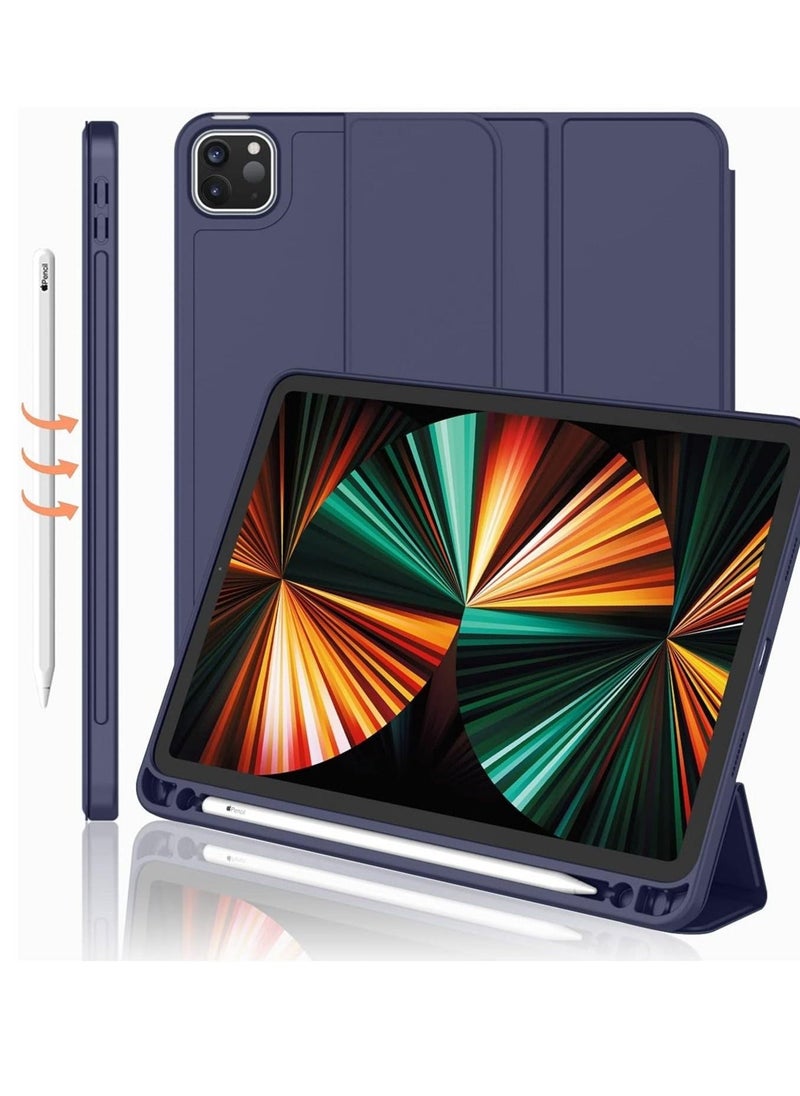 New iPad Pro 12.9 Case 2022(6th Gen)/2021(5th Gen) with Pencil Holder [Support iPad 2nd Pencil Charging/Pair],Trifold Stand Smart Case with Soft TPU Back,Auto Wake/Sleep - Image 1