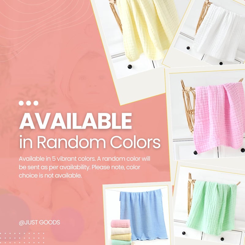Just Goods Organic 100% Cotton Muslin Baby Bath Towel - Super Absorbent, Extra Soft, Eco-Friendly, Multi-Use for Newborns, Infants, Kids Boys & Girls | Combo Pack of 2, Pink + Green Towel - Image 4