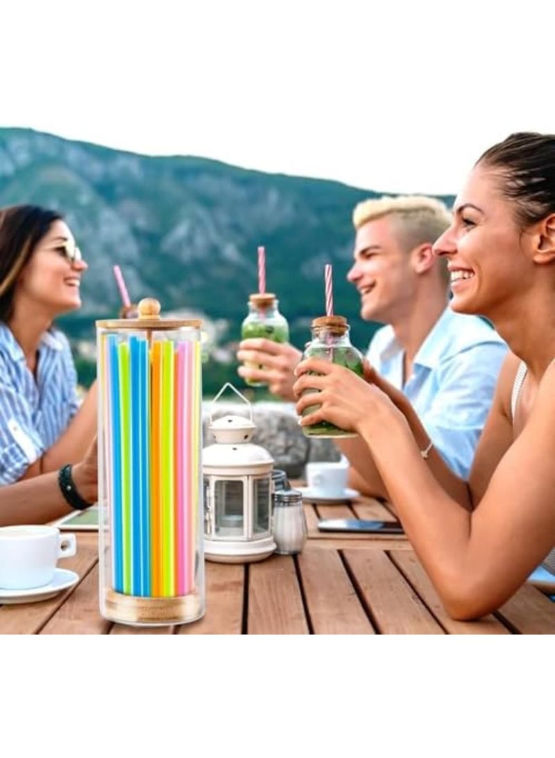 Luckam Acrylic Straw Dispenser with Bamboo Lid – Transparent Counter Container for Straws, Cutlery, and Office Supplies, Durable Storage Organizer for Kitchen, Office, and Cabinet Use (9.5-Inch) - Image 3