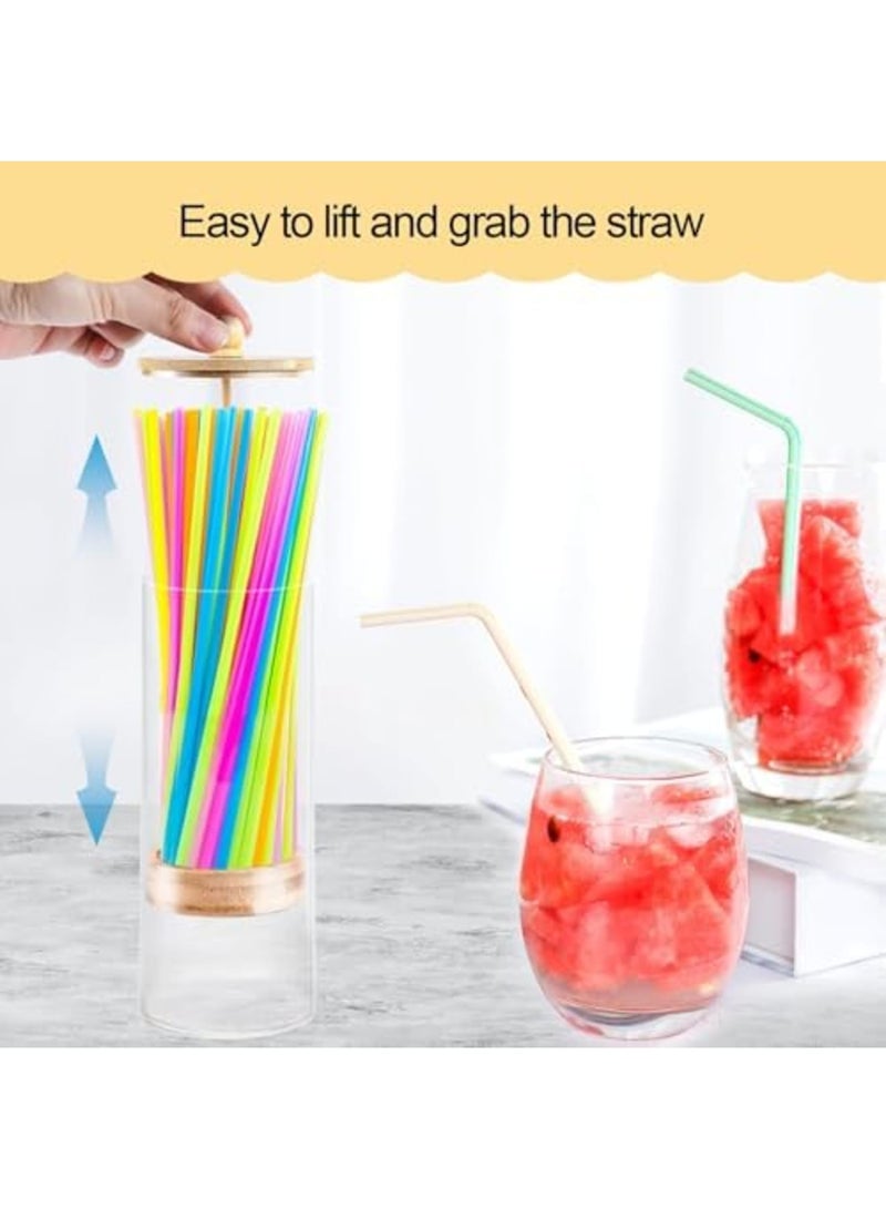 Luckam Acrylic Straw Dispenser with Bamboo Lid – Transparent Counter Container for Straws, Cutlery, and Office Supplies, Durable Storage Organizer for Kitchen, Office, and Cabinet Use (9.5-Inch) - Image 4