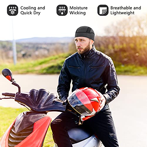 MELASA Skull Cap Helmet Liner Beanie, Cooling Mesh Cycling Running Hat for Men Women, Fits Under Helmets (Black & Dark Blue) - Image 4