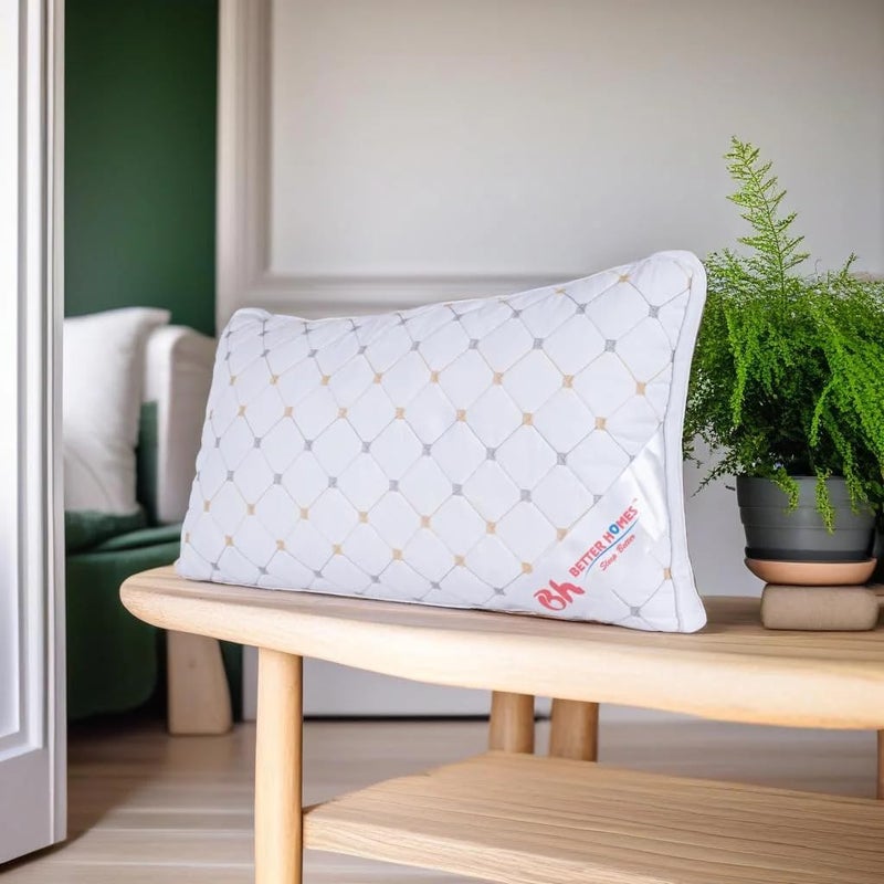 BETTER HOMES FURNISHING Luxury Hotel Bed Pillow King Size - Ultra Soft Quilted Microfiber Cushion, Hypoallergenic, Breathable & Durable, Elegant Embroidered Design (Pack of 1) - Image 2