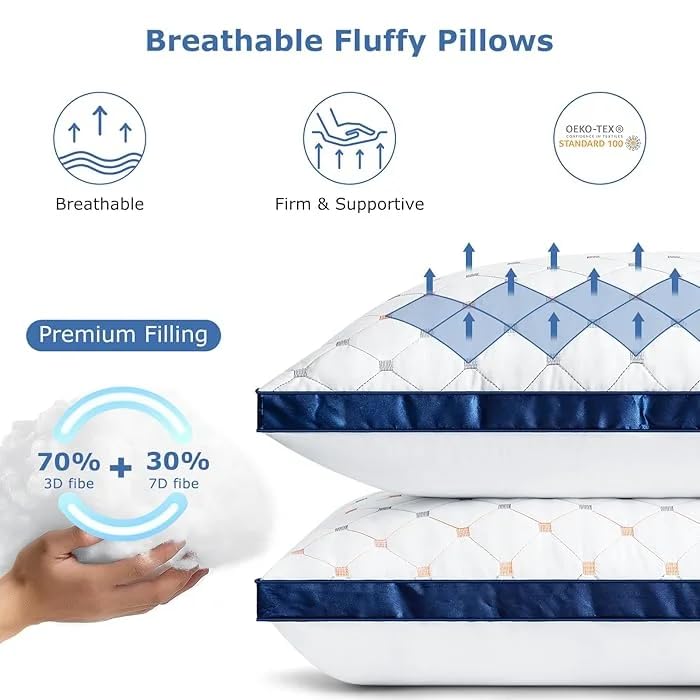 BETTER HOMES FURNISHING Luxury Hotel Bed Pillow King Size - Ultra Soft Quilted Microfiber Cushion, Hypoallergenic, Breathable & Durable, Elegant Embroidered Design (Pack of 1) - Image 3