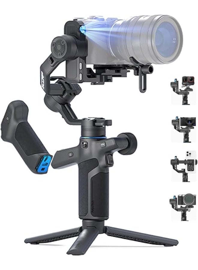 FeiyuTech SCORP Mini-3 PRO All in One 3-Axis Camera Stabilizer,Built-in 4.0 AI Track Handheld Gimbal,Detached Grip Handle with 12m Wireless Control,2KG Payload,1/4"Expansion Port,for Camera and Phone - Image 1