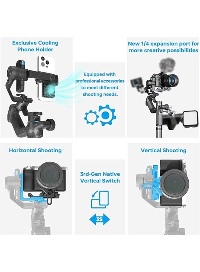 FeiyuTech SCORP Mini-3 PRO All in One 3-Axis Camera Stabilizer,Built-in 4.0 AI Track Handheld Gimbal,Detached Grip Handle with 12m Wireless Control,2KG Payload,1/4"Expansion Port,for Camera and Phone - Image 2