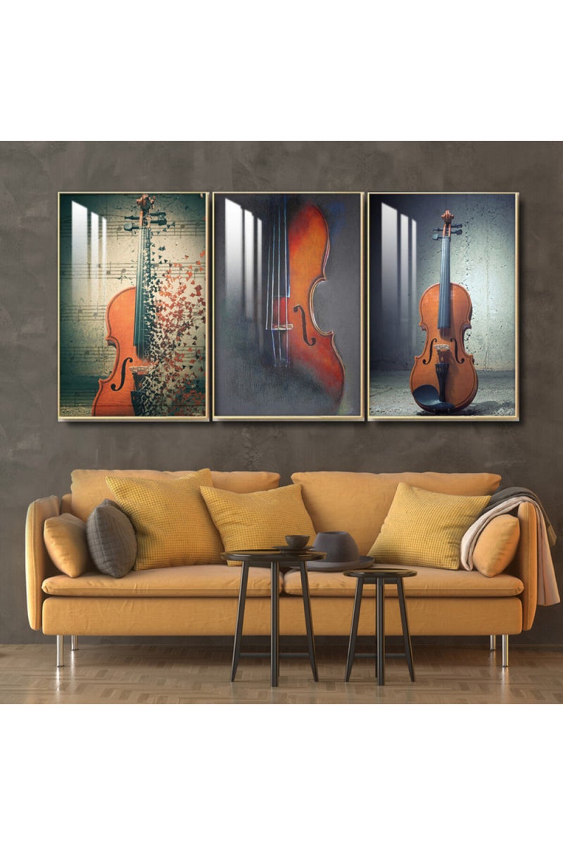 Marktna Three wooden wall painting with a frame and a clear acrylic layer - Image 1