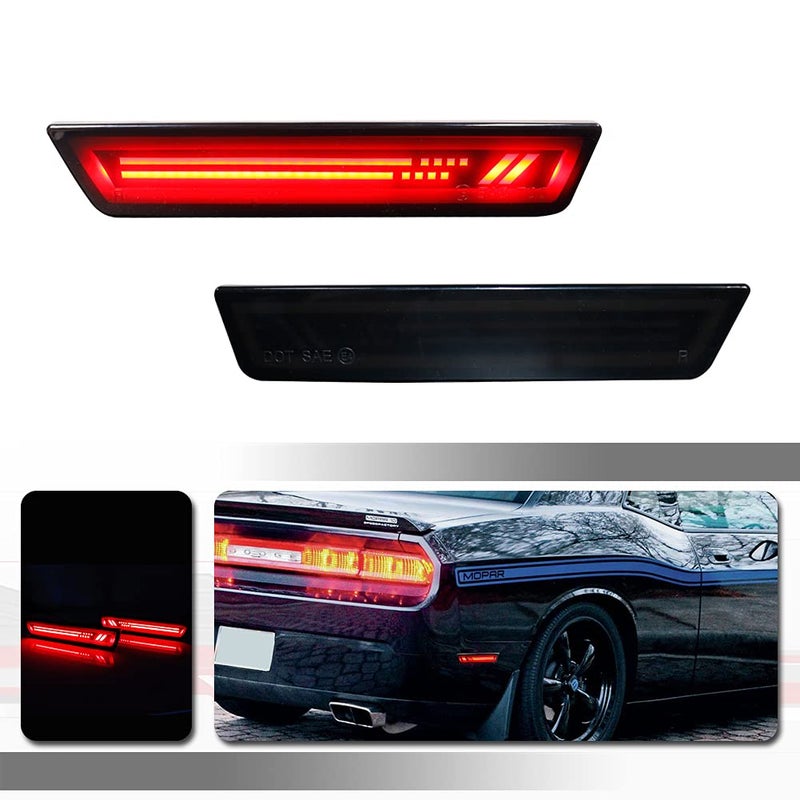 طقم مصابيح LED مدخنة حمراء كاملة بتصميم شعار تونزيا متوافق مع دودج تشالنجر 2008-2014 لدودج تشارجر 2011-2014 لمصابيح علامة الجانب في المصد الخلفي 2 قطعة