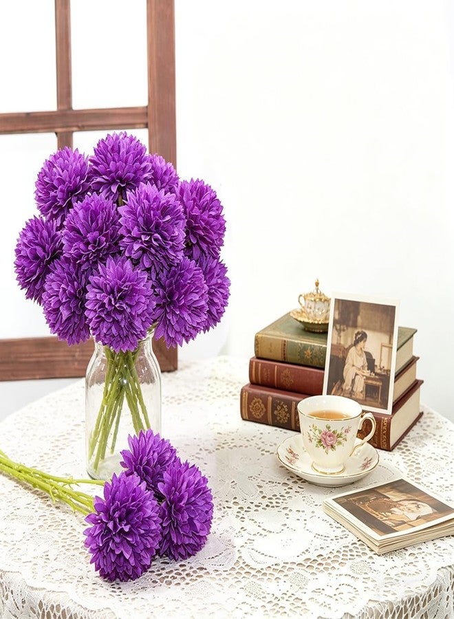Tinsow 12 Pcs Artificial Flowers Purple Faux Ball Chrysanthemum Bouquet Flowers Wedding Bouquet for Home Garden Party Wedding Decoration - Image 4
