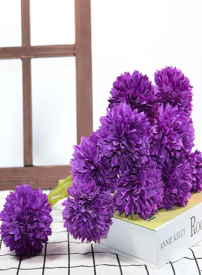 Tinsow 12 Pcs Artificial Flowers Purple Faux Ball Chrysanthemum Bouquet Flowers Wedding Bouquet for Home Garden Party Wedding Decoration - Image 3