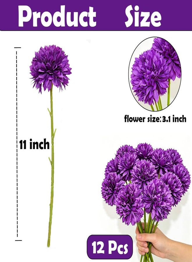 Tinsow 12 Pcs Artificial Flowers Purple Faux Ball Chrysanthemum Bouquet Flowers Wedding Bouquet for Home Garden Party Wedding Decoration - Image 2