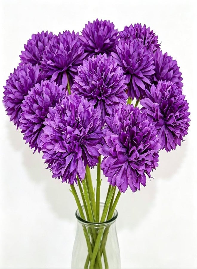 Tinsow 12 Pcs Artificial Flowers Purple Faux Ball Chrysanthemum Bouquet Flowers Wedding Bouquet for Home Garden Party Wedding Decoration - Image 1