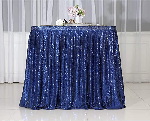 PartyDelight 14ft Navy Blue Sequin Table Skirt for Round/Rectangle/Square Table for Birthday Party Wedding Christmas. - Image 4