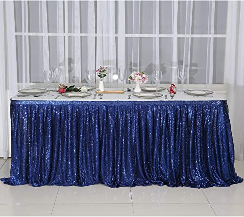 PartyDelight 14ft Navy Blue Sequin Table Skirt for Round/Rectangle/Square Table for Birthday Party Wedding Christmas. - Image 5
