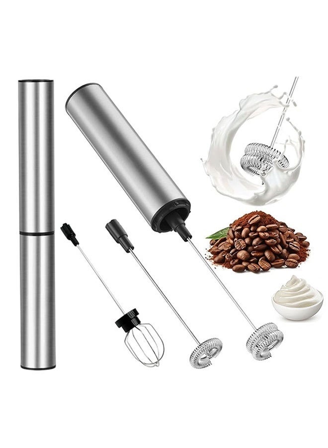 كِينْسُون الخلاط الكهربائي للحليب، الخلاط الصغير القابل لإعادة الشحن مع رؤوس الخلط المزدوجة، إضافة إلى القهوة والشوكولاتة الساخنة والشاي وأدوات المطبخ المنزلية اليدوية المصنوعة من الرغوة السهلة وما إلى ذلك (الفضة) - Image 1