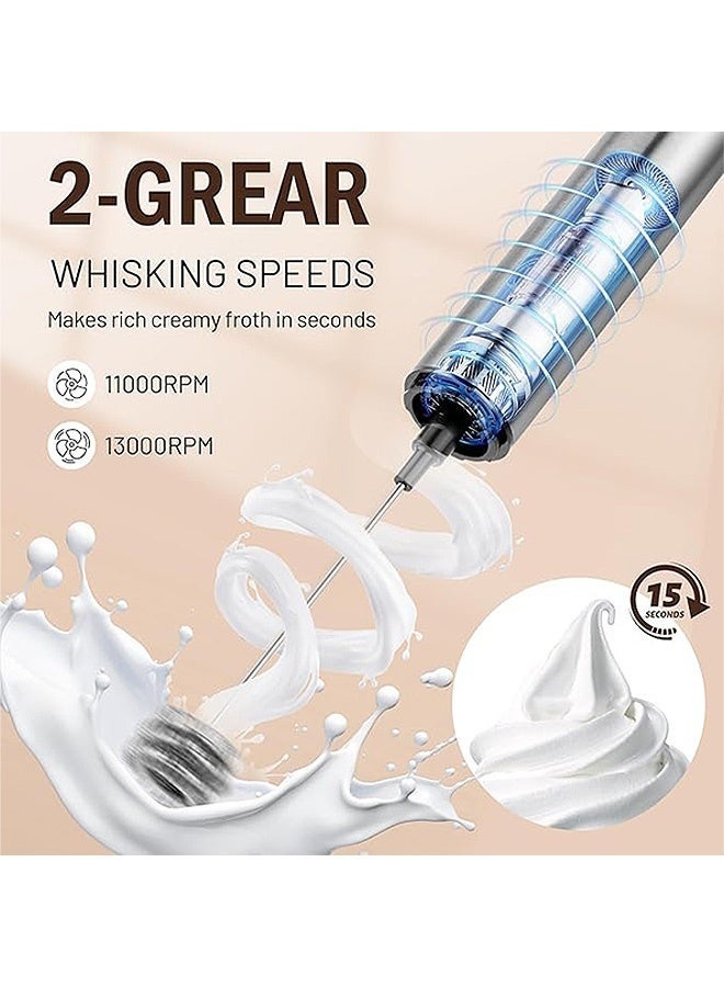 كِينْسُون الخلاط الكهربائي للحليب، الخلاط الصغير القابل لإعادة الشحن مع رؤوس الخلط المزدوجة، إضافة إلى القهوة والشوكولاتة الساخنة والشاي وأدوات المطبخ المنزلية اليدوية المصنوعة من الرغوة السهلة وما إلى ذلك (الفضة) - Image 5